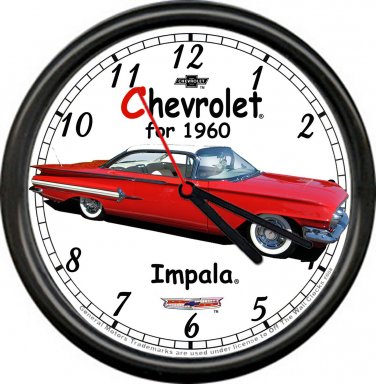 Licensed 1960 Impala Red 2 Door Sedan Chevrolet General Motors Sign Wall Clock