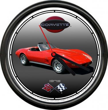 Licensed 1975 Corvette Red Convertible Chevrolet General Motors Sign Wall Clock