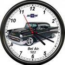 Licensed 1957 Chevy Bel Air Belair Sedan Black General Motors Sign Wall Clock