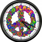 Peace Love Rock Roll Hippy Hippie Bus Free Spirit Flowers Camper Sign Wall Clock
