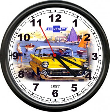 Licensed 1957 Classic Chevy 2 Dr Sedan Chevrolet General Motors Sign Wall Clock