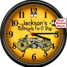 Personalized Motorcycle Repair Fix-It Shop Garage Retro Vintage Sign Wall Clock