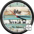 Personalized Your Name Lake Cabin Beach Time Rustic Wood Look Sign Wall Clock