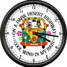 Hippie Bus Happy Camper Girl Dog RV Travel Freedom Peace Sign Sign Wall Clock