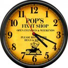 Pop's Repair Fix It Shop Garage Service Center Auto Garage Retro Sign Wall Clock