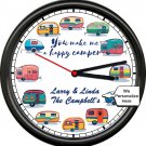 Happy Camper RV Motorhome Love Birds Family Peronalized Name Sign Wall Clock