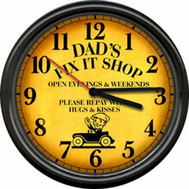 Dad's Repair Fix It Shop Garage Repair Auto Garage Retro Sign Wall Clock