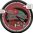 Personalized Your Name & Date Classic Car Garage Mechanic Tools Sign Wall Clock