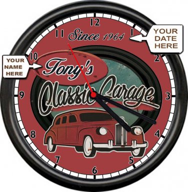 Personalized Your Name & Date Classic Car Garage Mechanic Tools Sign Wall Clock