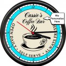 Personalized Name Kitchen Coffee Bar Steaming Cup Teal Gift Sign Wall Clock Personalized Name Kitchen Coffee Bar Steaming Cup Teal Gift Sign Wall Clock