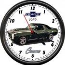 Licensed 1969 Chevy Camaro Dark Green Chevrolet General Motors Sign Wall Clock
