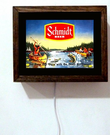 Schmidt Beer Native American Indian Spear Fishing Canoe Boat Light Lighted Sign