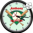 NEW Baseball Player Child Adult All Stars Personalized Name Gift Sign Wall Clock