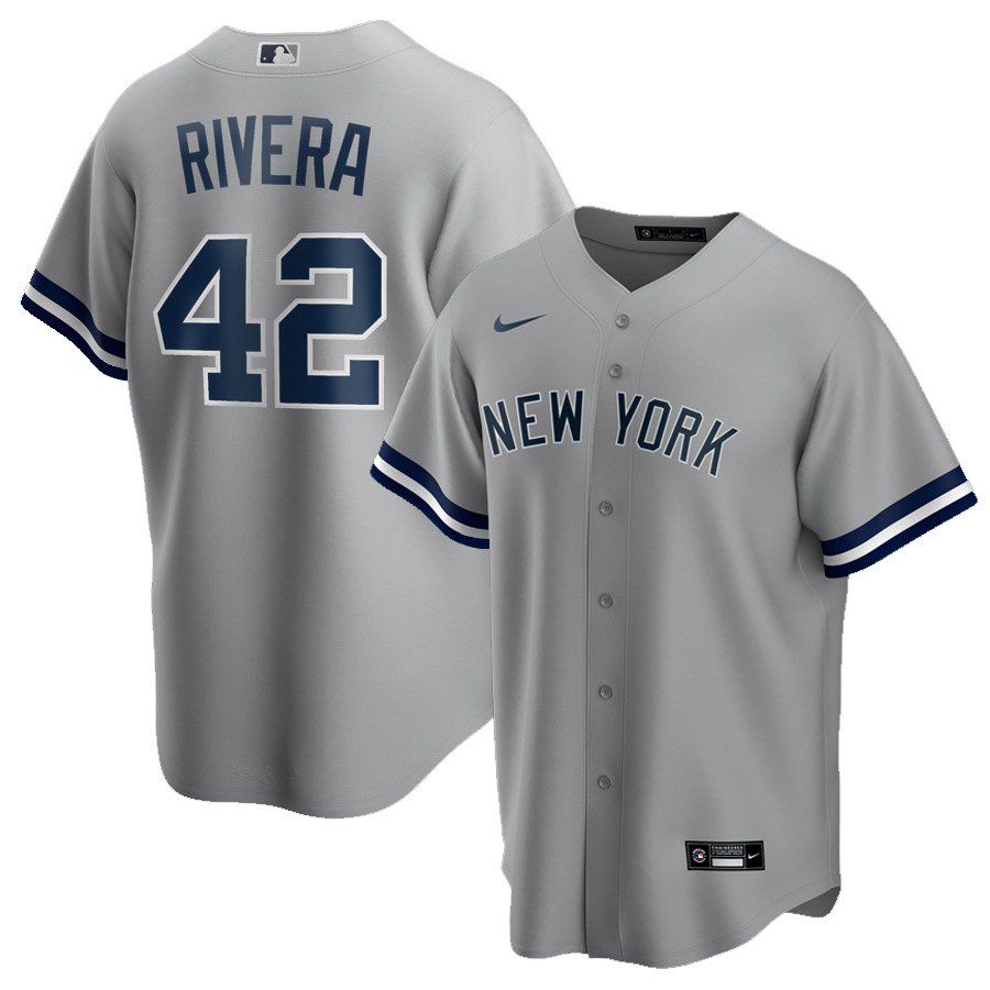 Men's New York Yankees #42 Mariano Rivera Gray Road Name Stitched Jersey Replica
