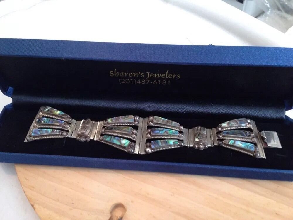 Sterling Abalone Shell  7 " Bracelet Mexico Taxco 925 signed & Marked RLS