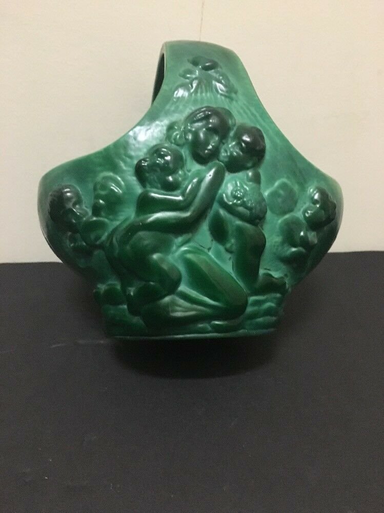 art deco Jade, green malachite Ingrid art glass basket, Schlevogt Pazourek