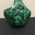 art deco Jade, green malachite Ingrid art glass basket, Schlevogt Pazourek