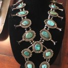 Vintage Handmade Navajo Turquoise & Sterling Silver Squash blossom Necklace