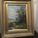 ANTIQUE 1890’s OIL PAINTING of a Meadow signed LISA 20 x 24