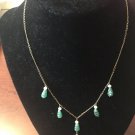 14 karat Gold Necklace with 1-inch Dangling Emeralds & pearls