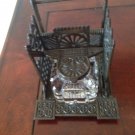Gothic Mission Bronze & Crystal Inkwell  Stand and Pen Holder Handmade
