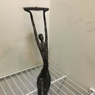 Amazing Bronze Candleholder  Handmade Exaggerated Figural Lady  holding 12"