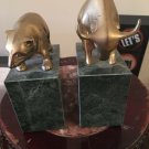 BULL & BEAR Wall Street BOOKENDS GATCO Green Marble Solid Brass