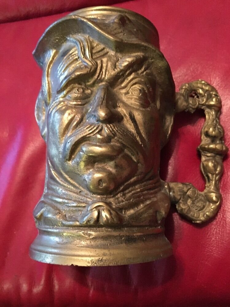 Figural Mug-Marked M.E.R Hard Soldered Heavy Brass Vintage