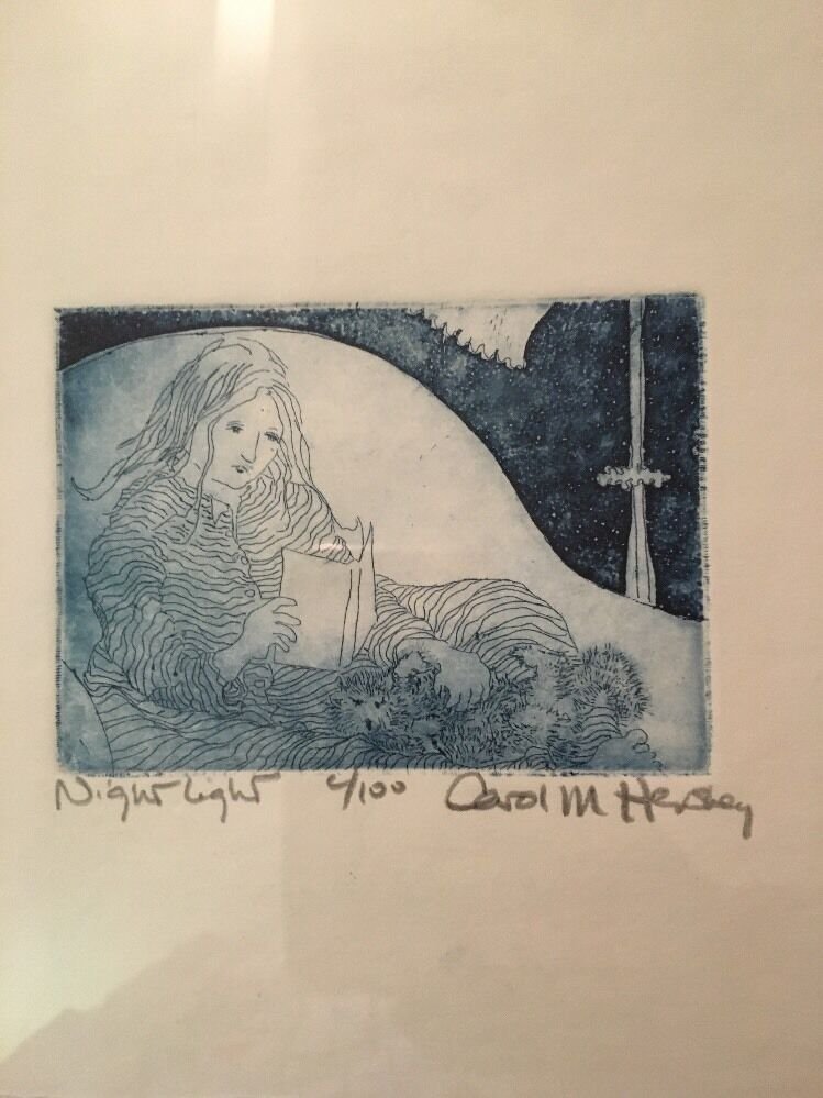 "Night Light" by Carol Hershey Original Signed Numbered 4/100 7x 8 Framed 10x11