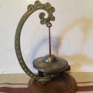 ASIAN BRASS TABLE GONG BELL ON WOODEN BASE WITH STRIKER 8.5" tall