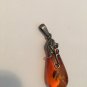 Sterling Silver Leaf attached to an Amber Pendant Baltic 1.25" Vintage