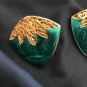 Vintage Signed VAL Green & Red Enamel Gold Tone Post Pierced Earrings