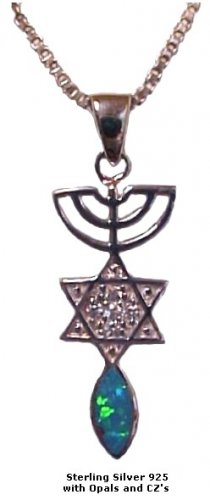 Menorah, Star & Fish Silver & with Opal and CZ's -1217-23b