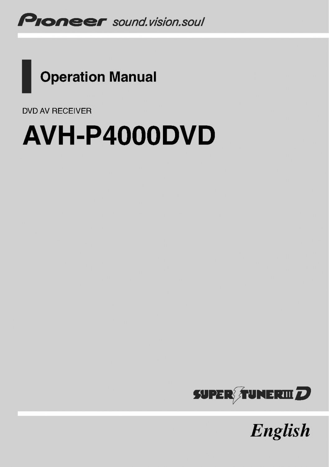 Pioneer AVH-P4000DVD AV Receiver Owners Manual PDF