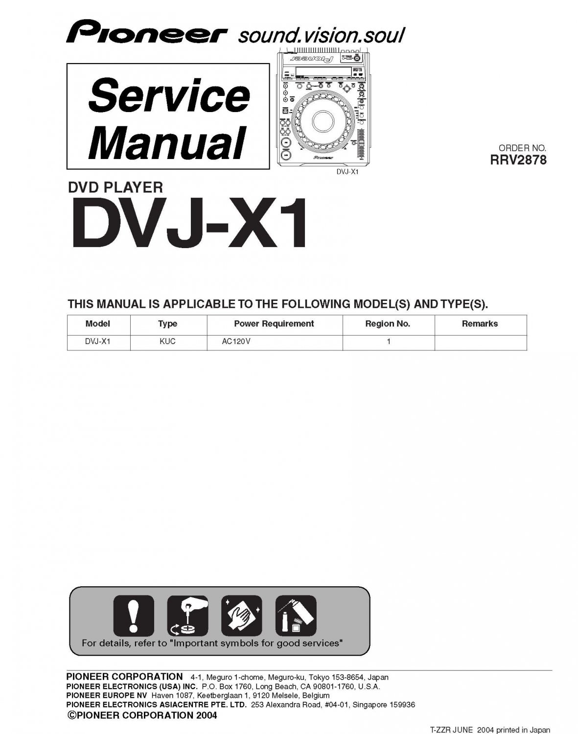 PIONEER DVJ-X1 DVJX1 Service Manual PDF