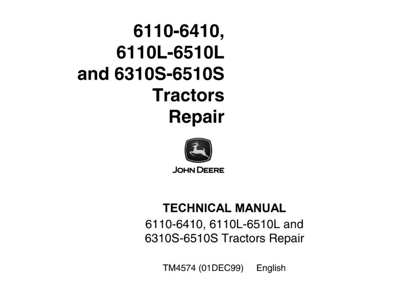 TM4574 John Deere 6110 6510 Tractor Technical Manual