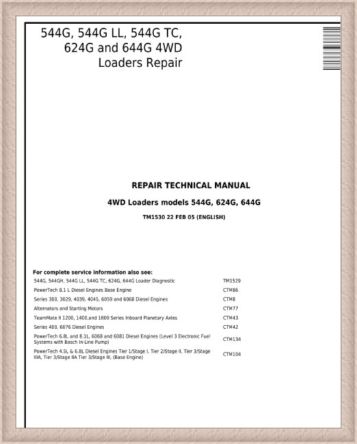 TM1513 John Deere 300D 410D JD410D 510D Backhoe Loader Technical Manual