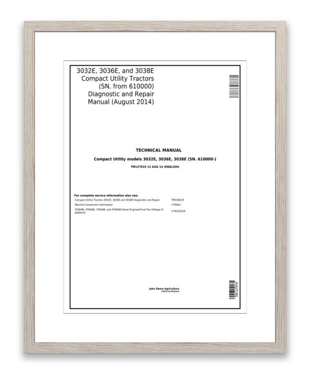 JOHN DEERE 3025E 3032E 3036E 3038E Technical Manual TM127919