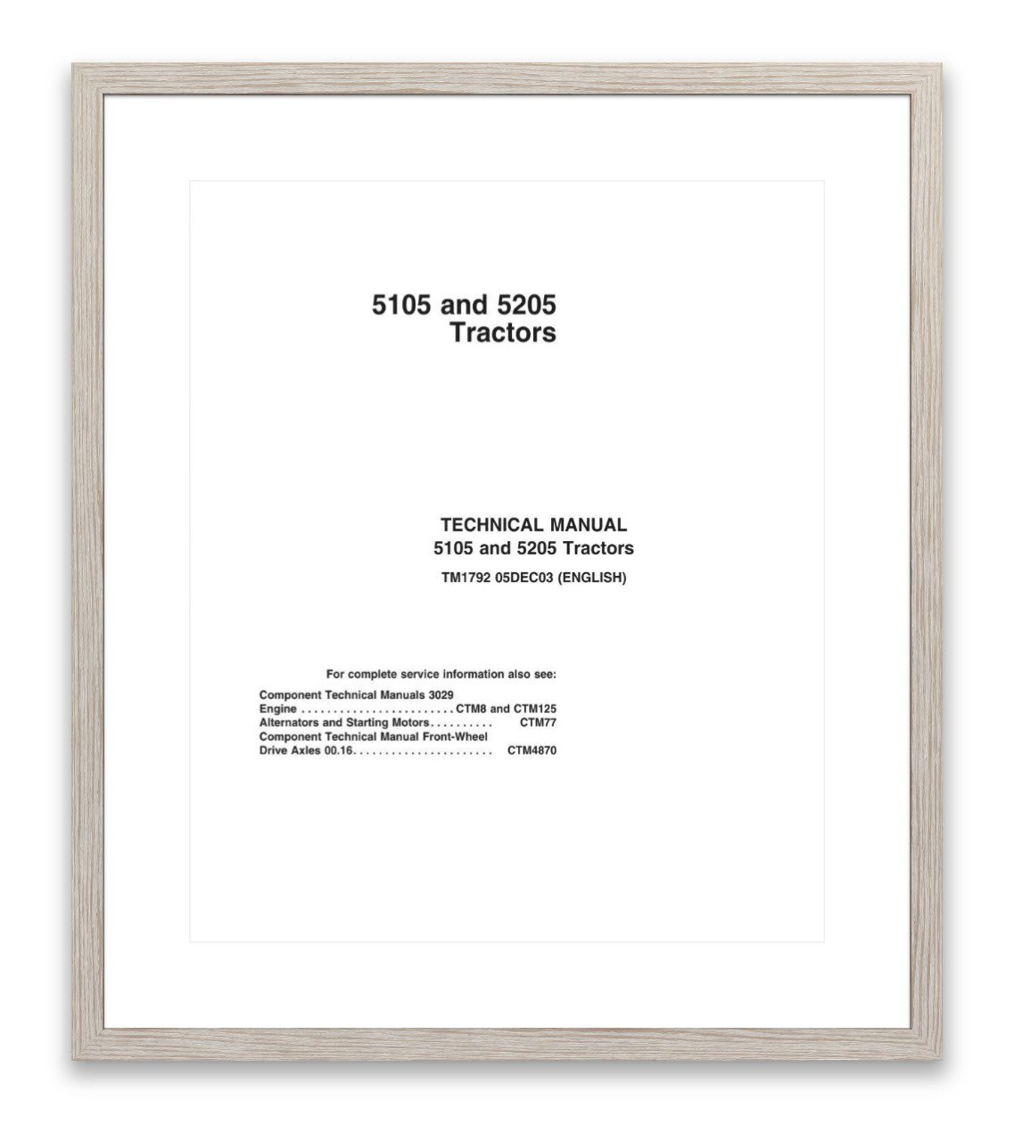 TM1792 John Deere 5105 5205 Technical Manual