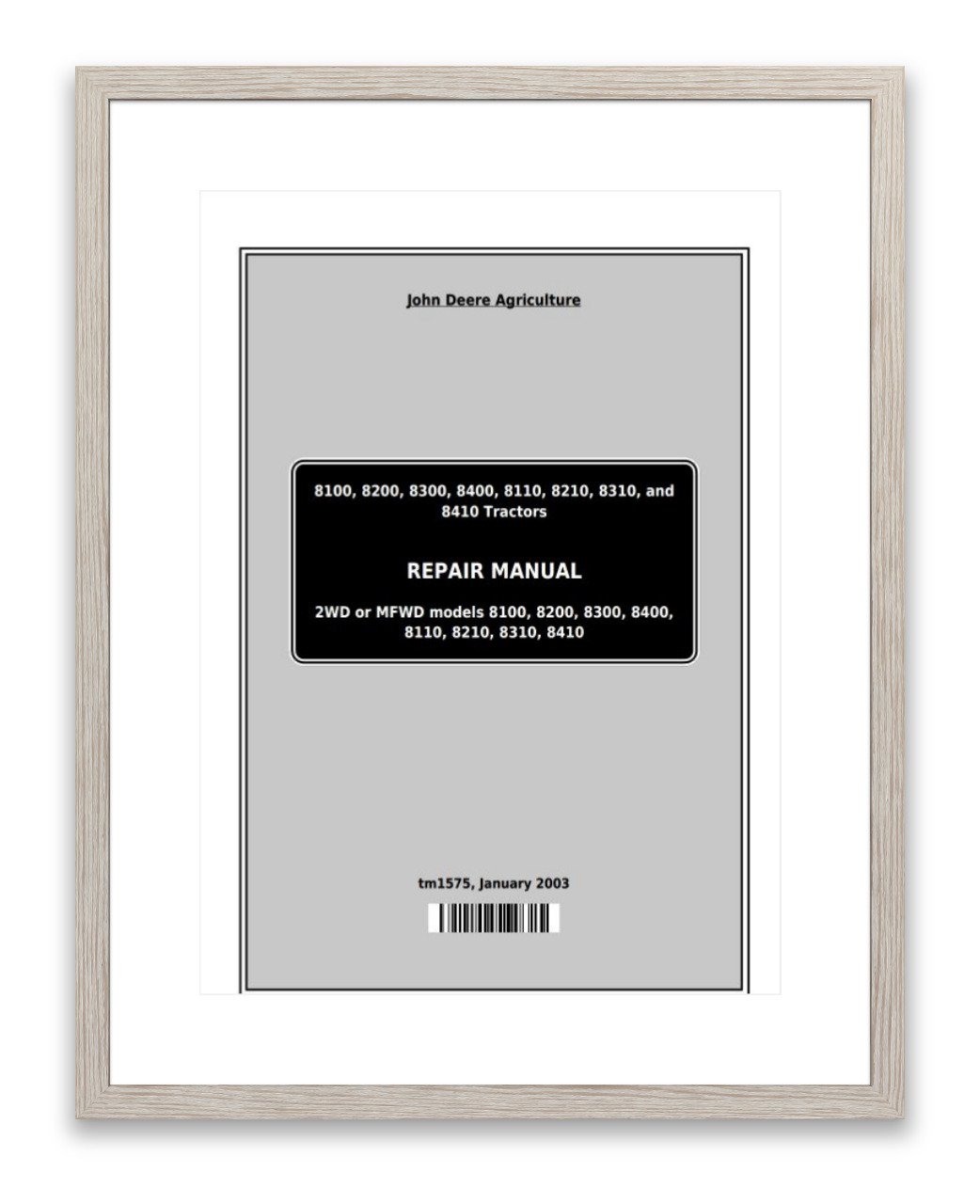 TM1575 John Deere 8100, 8200, 8300, 8400, 8110, 8210, 8310, 8410 Tractor Repair Manual