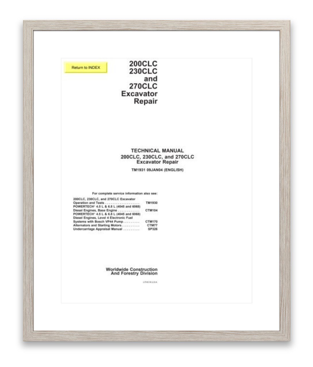 TM1931 John Deere 200CLC 230CLC 270CLC Technical Manual