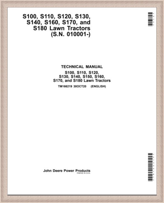 TM166219 John Deere S100 S110 S120 S130 S140 S150 Repair Technical Manual