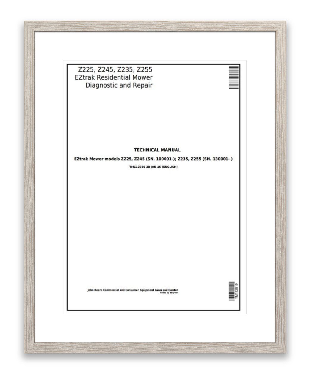 TM112919 John Deere Eztrak Mower Z225 Z245 Z235 Z255 Technical Manual