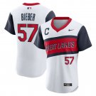 Men's Cleveland Indians #57 Shane Bieber Little League Classic White Jersey Flex Base Stitched