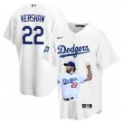 Men's Los Angeles Dodgers #22 Clayton Kershaw Portrait Jersey White WS Champions Stitched