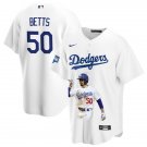Men's Los Angeles Dodgers #50 Mookie Betts Portrait Jersey White WS Champions Stitched
