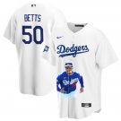 Men's Los Angeles Dodgers #50 Mookie Betts White Portrait Jersey WS Champions Stitched