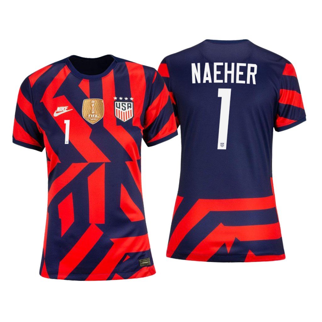 USWNT #1 Alyssa Naeher Navy Red Away Stadium Womens Soccer Jersey 4-Stars 2021/22