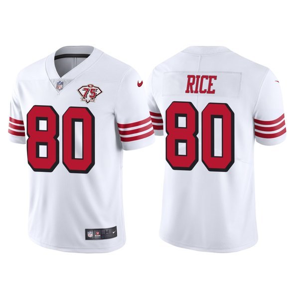 Jerry Rice San Francisco 49ers White Throwback Limited Mens Football Jersey 75th Anniversary