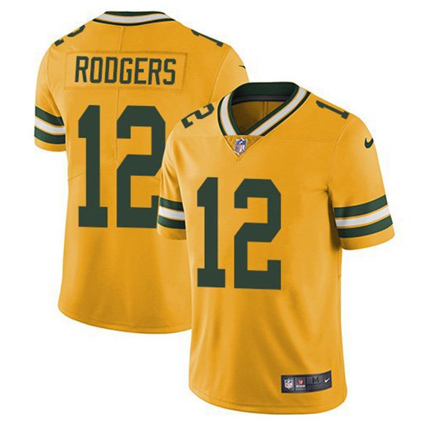#12 Aaron Rodgers Green Bay Packers Yellow Limited Mens Football Jersey Stitched